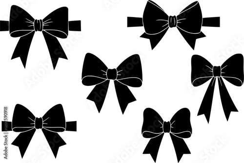 Set of black silhouette gift bows. Vector illustration. Concept for invitation, banners, gift cards, congratulation or website layout vector.
