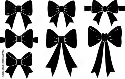 Set of black silhouette gift bows. Vector illustration. Concept for invitation, banners, gift cards, congratulation or website layout vector.
