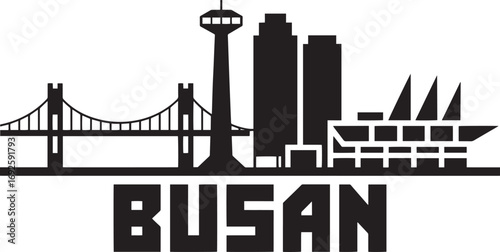 Busan Skyline Silhouette Vector Illustration with Iconic Landmarks and City Name Design