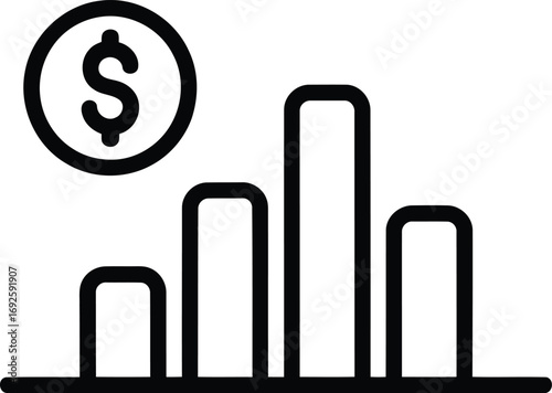 financial growth bar chart icon with dollar sign for business and investment