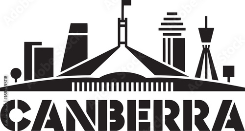 Canberra Skyline Silhouette Vector Illustration with City Name Typography Design