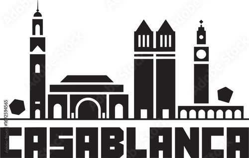 Casablanca Skyline Silhouette Vector Illustration with City Name Typography Design