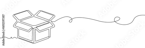 box line package drawing delivery continuous art cube icon illustration square. pack box line package post parcel cloth warehouse storage donation office community container charity outline recycling