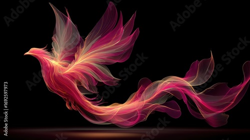 Colorful Abstract Bird with Flowing Shapes and Light Trails