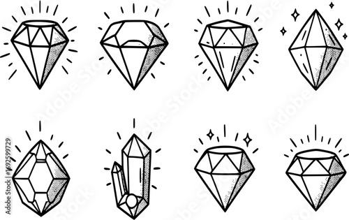 Diamond set icon in flat. Gem logo isolated illustration. Crystal on white background. Vintage vector
