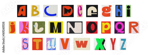 Vintage collage of cut-out letters, English alphabet ransom note design