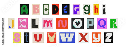 Vintage collage of cut-out letters, English alphabet ransom note design