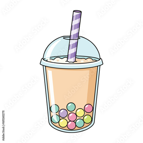 Refreshing bubble tea delight A sweet, colorful beverage with chewy tapioca pearls and a cheerful straw, perfect for a sunny day