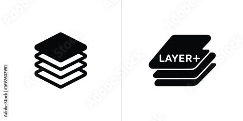 Abstract Black Stacked Layers on Transparent Background Iconography and Layer+ Element