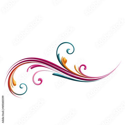 Elegant swirl line divider, classic and thin, colorful, white background, isolated, vector style, PNG look,