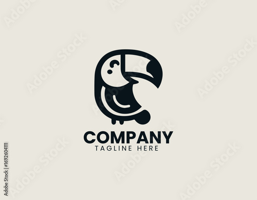 Happy toucan cartoon bird illustrated as colorful vector logo in playful modern design style