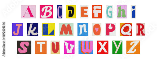 Typography collage of ransom style letters, retro English alphabet set