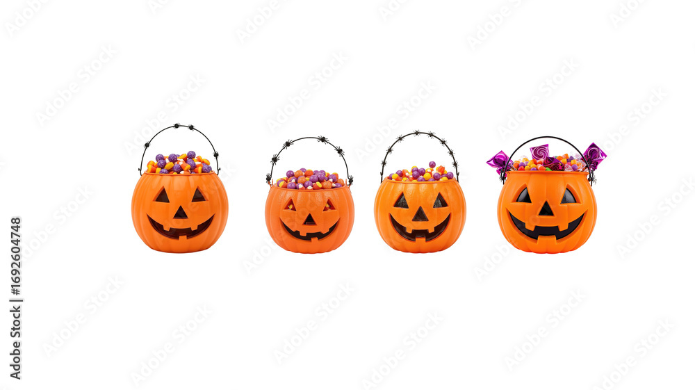Obraz premium Pumpkin Bucket with Candy on transparent background png
