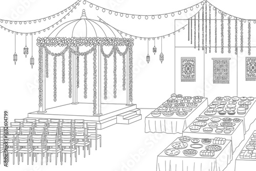 Wedding venue line art illustration