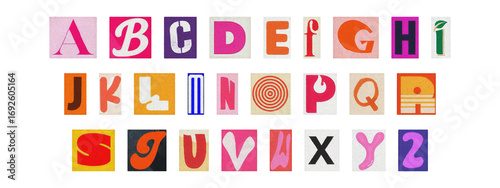 Foto Multicolor cut-out ransom alphabet, scrapbook style magazine letters