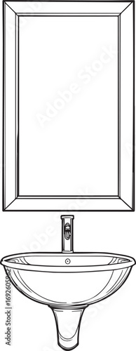Vector illustration of a modern wall-mounted bathroom basin mirror, ideal for sanitary ware designs, plumbing fixtures, home interior projects, and bathroom renovation visuals.