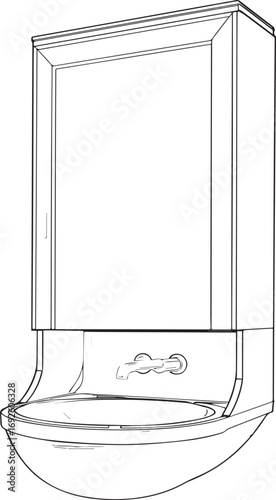 Vector illustration of a modern wall-mounted bathroom basin mirror, ideal for sanitary ware designs, plumbing fixtures, home interior projects, and bathroom renovation visuals.