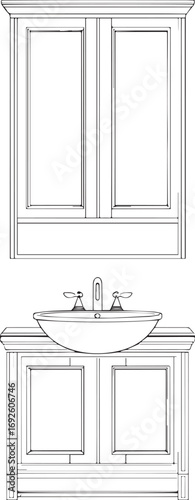 Vector illustration of a modern wall-mounted bathroom basin mirror, ideal for sanitary ware designs, plumbing fixtures, home interior projects, and bathroom renovation visuals.