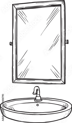 Vector illustration of a modern wall-mounted bathroom basin mirror, ideal for sanitary ware designs, plumbing fixtures, home interior projects, and bathroom renovation visuals.