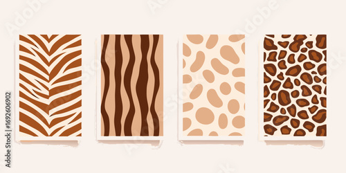 Collection of four abstract animal print patterns in earth tones