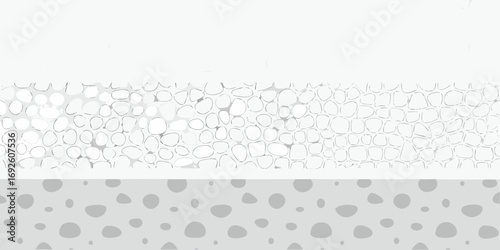Abstract monochrome background with organic pebble and dot patterns in horizontal bands