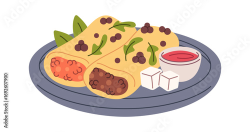 Pair of pancakes rolls plate