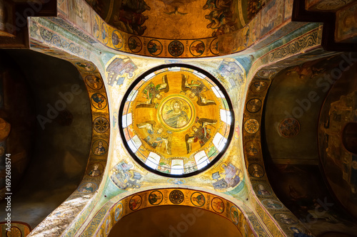 Dome fresco of Christ Pantocrator in Saint Sophia Cathedral Kyiv Ukraine