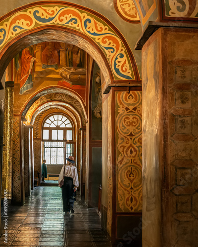 Interior corridor with frescoes in Saint Sophia Cathedral, Kyiv