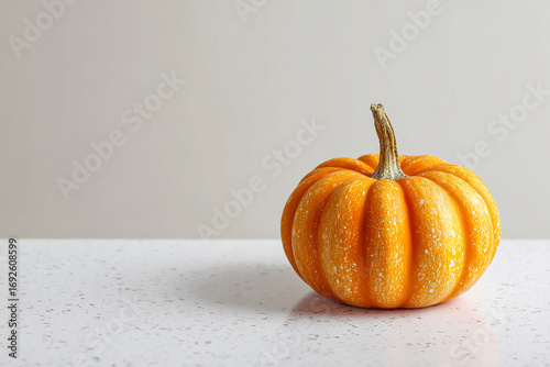Realistic fresh pumpkin with stem on white background for autumn or harvest food presentation