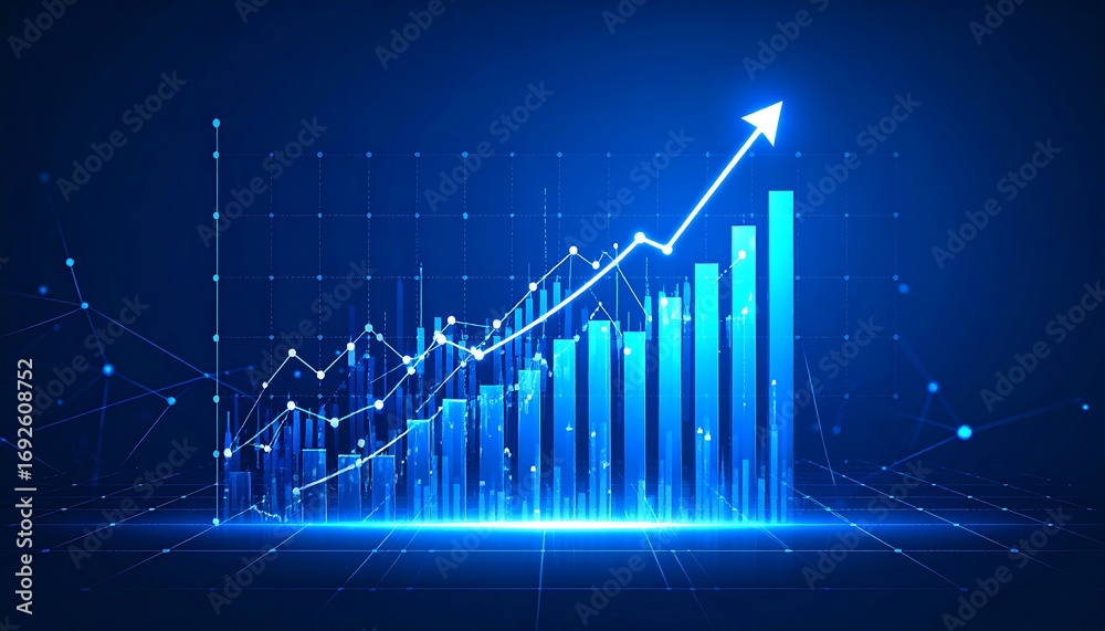 Naklejka premium Abstract graph showing upward trend with glowing lines