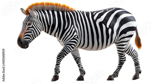 Striking Zebra Portrait: A stunning image of a zebra in its full glory. The animal's distinct black and white stripes create a bold contrast, while its graceful pose exudes confidence.
