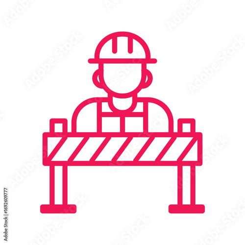 Construction Worker at Work with Barrier and Safety Equipment