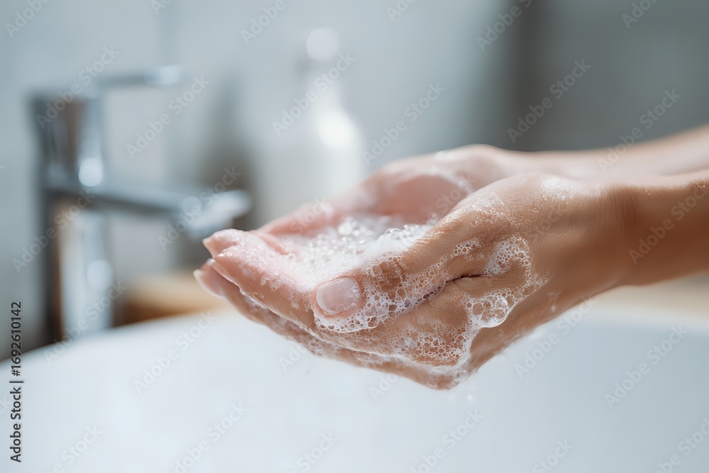 Fototapeta premium Foaming Cleanser Dispensing into Hand