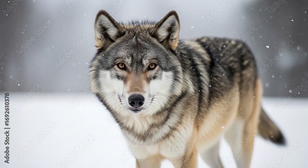 Fototapeta premium Majestic wolf in snowy landscape.