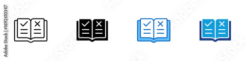 Rulebook Multiple Style Icon Design Vector - Open book with check and cross marks, symbolizing guidelines, rules, or decision-making criteria