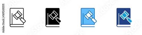 Law Book Multiple Style Icon Design Vector - Book with gavel, representing legal reference, law education, or judicial rules