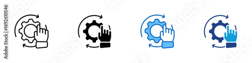 Process Control Multiple Style Icon Design Vector - Gear with hand and arrows, representing process control, workflow management, or system adjustment