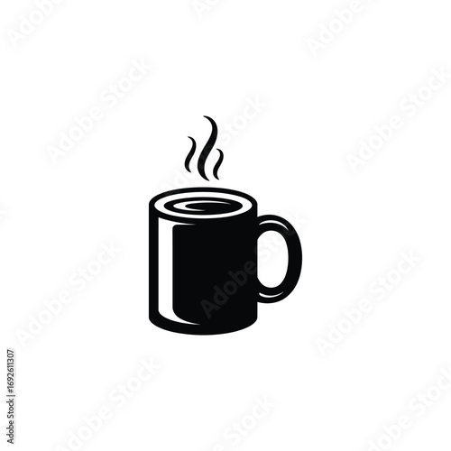 Black Hot Drink Mug with Steam on Transparent Background Isolated on White