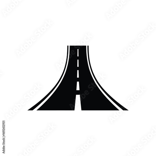 Black Road with White Stripes Perspective View on Transparent Background Icon