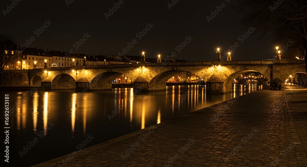 Obraz premium Night bridge over river