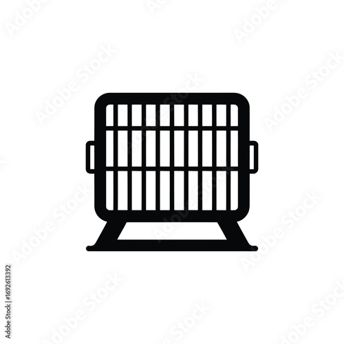 Black silhouette of a square portable radiator with transparent background