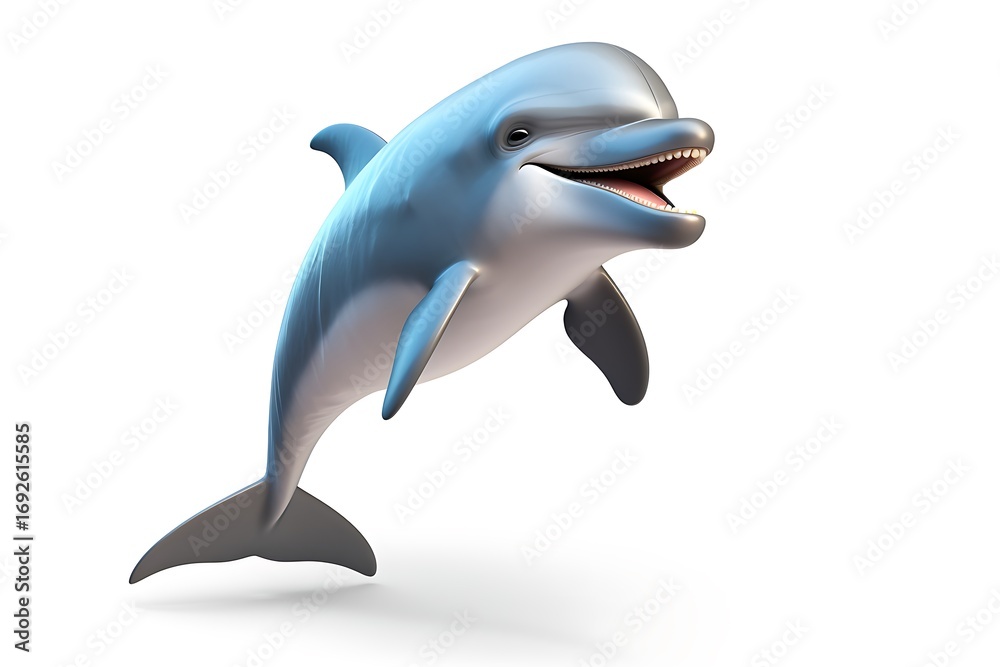 Obraz premium Playful dolphin leaping joyfully above the water's surface in a serene ocean backdrop