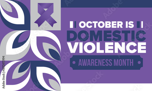 Domestic Violence Awareness Month in October. Celebrate annual in United States. Awareness purple ribbon. Day of Unity. Prevention campaign. Stop women abuse. Poster, banner and background. Vector