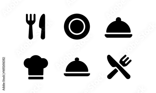 Minimalist culinary icon set featuring food and dining symbols
