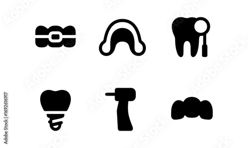 Dental care icons collection: tools and equipment in silhouette design