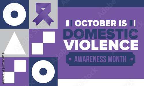 Domestic Violence Awareness Month in October. Celebrate annual in United States. Awareness purple ribbon. Day of Unity. Prevention campaign. Stop women abuse. Poster, banner and background. Vector