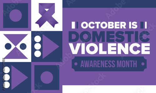Domestic Violence Awareness Month in October. Celebrate annual in United States. Awareness purple ribbon. Day of Unity. Prevention campaign. Stop women abuse. Poster, banner and background. Vector
