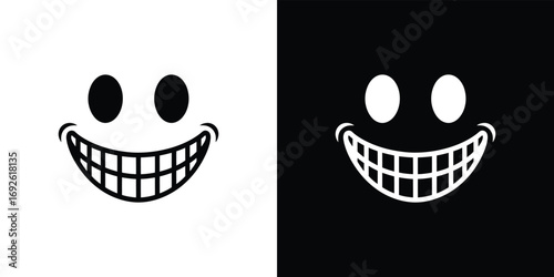 Inverted Smile Face with Sharp Teeth on Split Black and White Layout