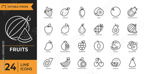 Fruits icon set. Vector illustration