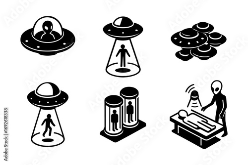 ufo abduction isometric icons